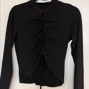 Heart Hips Black Long-Sleeve Ruched Tie Front Top